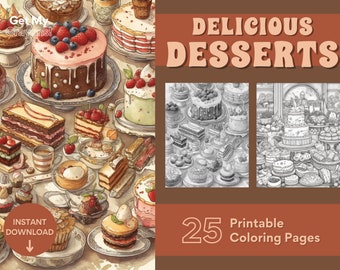 Desserts Coloring Pages For Adults Sweet Cupcakes Pages to Color 25 Greyscale Printable PDF PNG Instant Download To Relax and Unwind