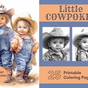 Little Cowpokes Coloring Pages For Adults Teens 25 Pages en niveaux de gris à colorier PDF imprimable Téléchargement instantané Coloriage pour se détendre et se détendre