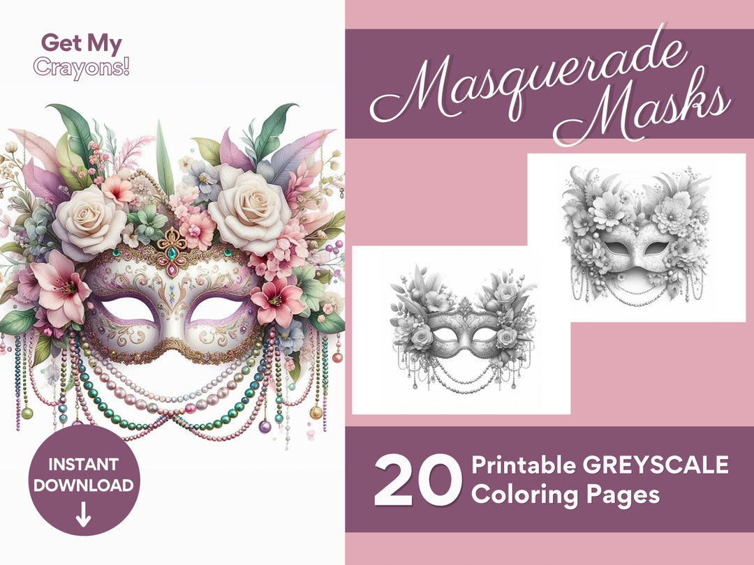 Masquerade Masks Coloring Pages, for Adults, Teens, and Kids, 20 ...