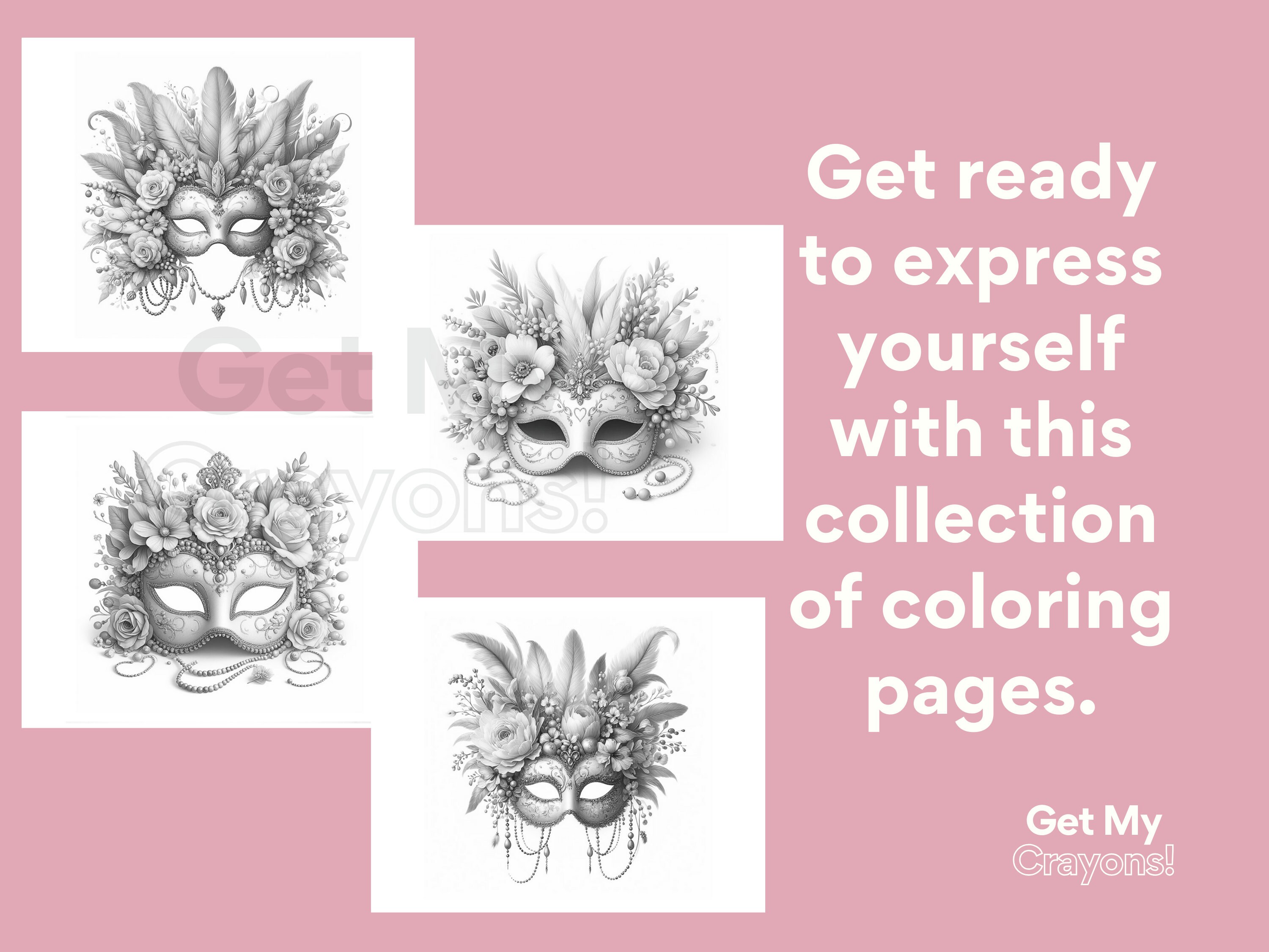 Masquerade Masks Coloring Pages, for Adults, Teens, and Kids, 20 ...