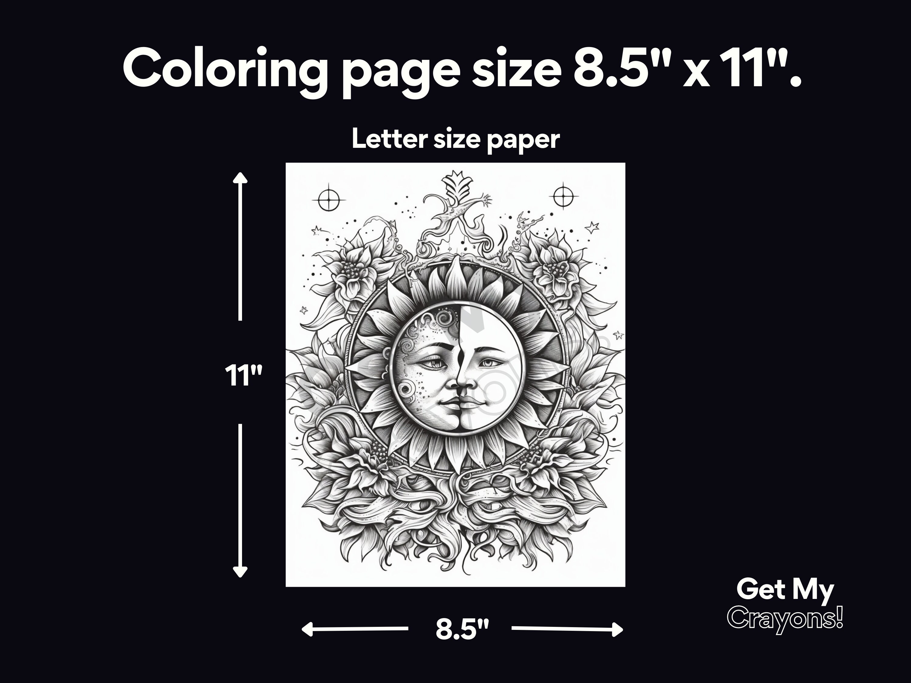 Sun and Moon Coloring Pages for Adults 20 Greyscale Pages to Color ...