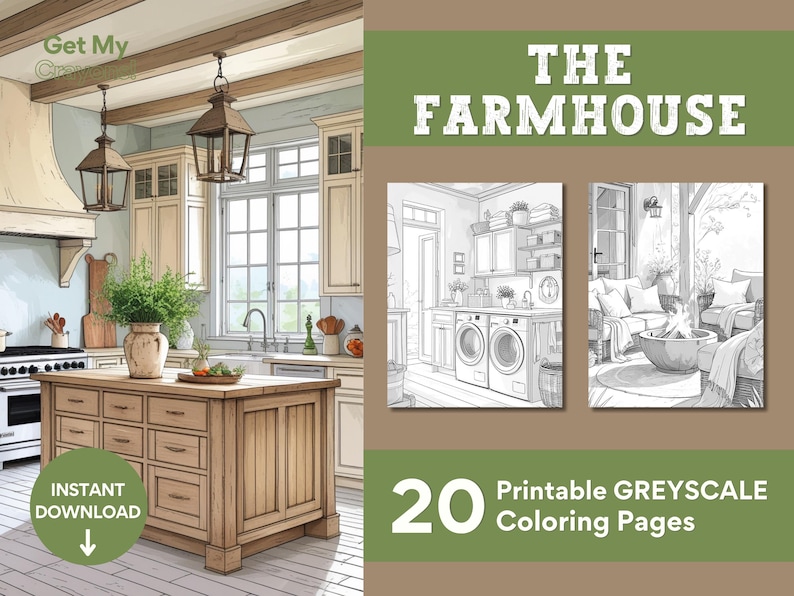 The Farmhouse Coloring Pages, for Adults, Teen and Kids 20 Greyscale ...