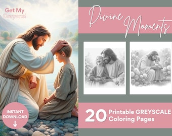 Jesus with loving children, Coloring Pages For Adults Teens Kids and Girls 20 Greyscale Pages to Color Printable PDF PNG Instant Download
