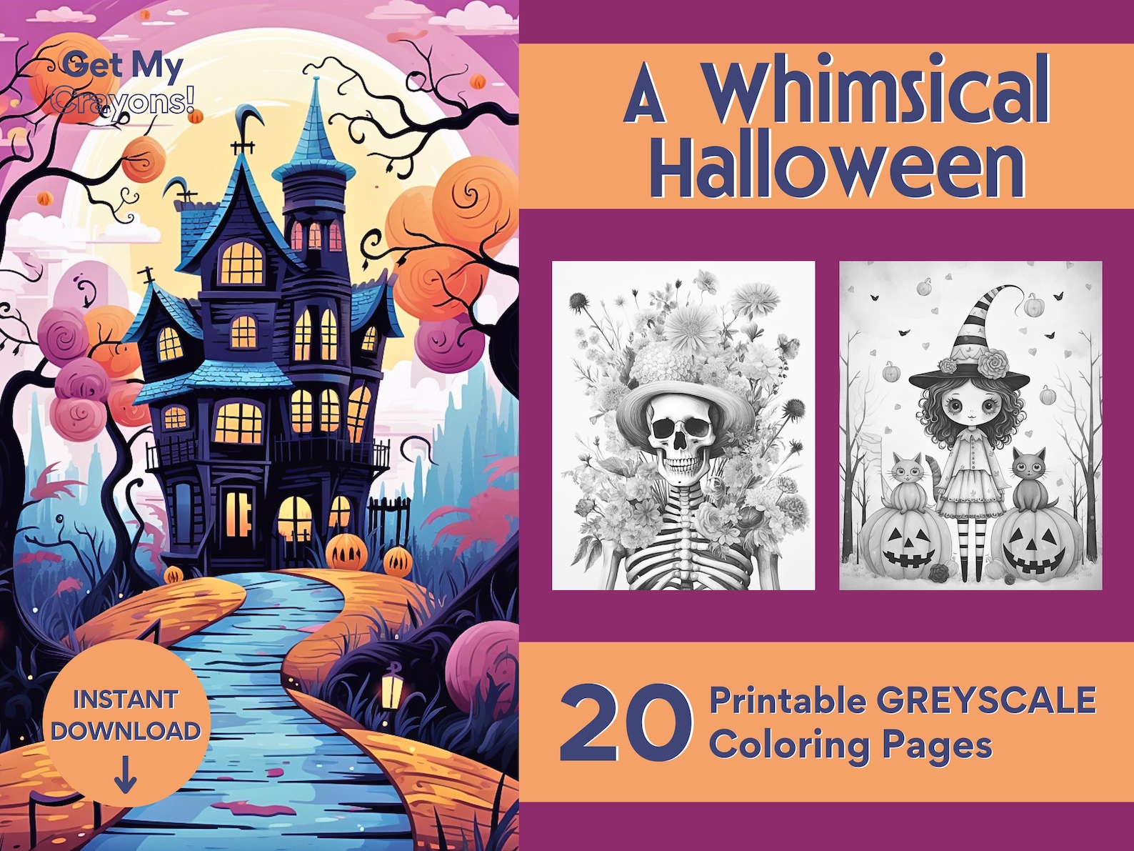 A Whimsical Halloween Coloring Pages, for Adults, Teens, and Kid, 20 ...