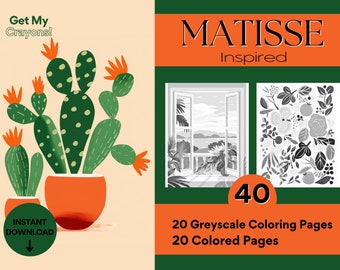Matisse Inspired Abstract Coloring Pages For Adults Teens Kids and Girls 20 Greyscale Pages to Color Printable PDF PNG Instant Download