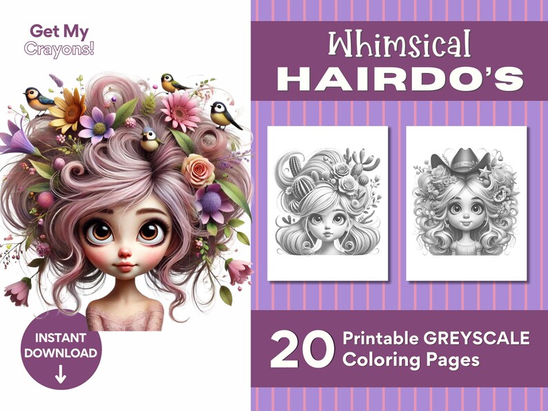 Whimsical Hairdo's Coloring Pages, for Adults, Teen and Kids 20 ...
