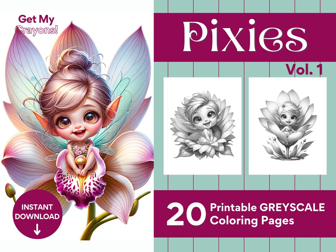 Cute Little Pixies in Flowers Vol. 1 Coloring Pages, for Adults, Teens ...