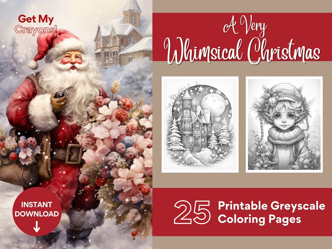 A Whimsical Christmas Coloring Pages for Adults Teen 25 Greyscale Pages