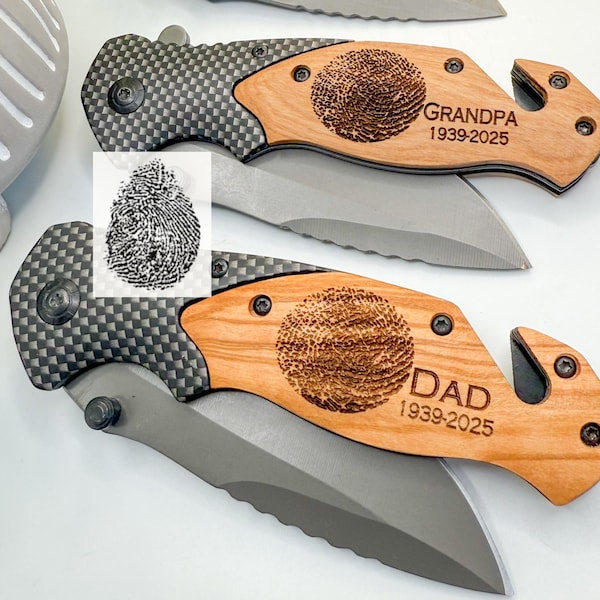 Fingerprint Knife Memorial Gift Pocket Knife Dad Fingerprint Memorial Engraved Thumbprint Knife for Him Deceased Fingerprint Keepsake