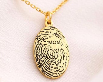 Thumbprint Necklace Fingerprint Jewelry Memorial Necklace Custom Engraved Thumbprint Personalized Memorial Jewelry Fingerprint Necklace