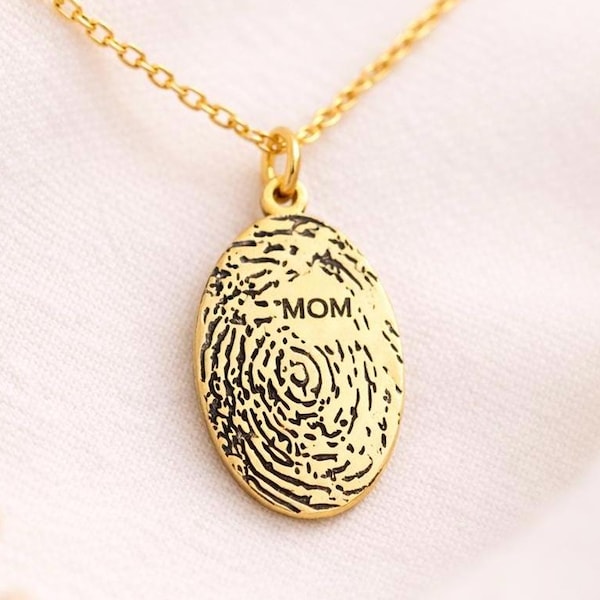 Thumbprint Necklace Fingerprint Jewelry Memorial Necklace Custom Engraved Thumbprint Personalized Memorial Jewelry Fingerprint Necklace