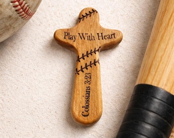 Personalized Baseball Pocket Cross: Olive Wood Christian Keepsake
