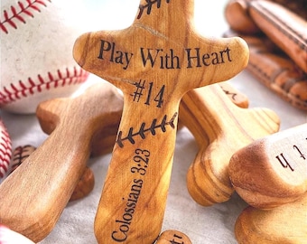 Baseball Pocket Cross Personalized Teen Easter Basket Stuffer for Boy Baseball Wooden Pocket Cross Christian Athlete Easter Gift for Godson