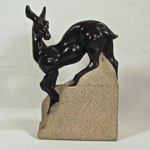 Rare Art Deco  Austin Sculpture By Alexander Danel Post-Modernist Deer Sculpture On A Pedestal Base