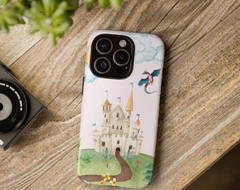 Phone Case, Dragon Castle Tough Case, Fantasy Watercolor Design, Dragon Lovers, Spring Gift, Protective Cover, Unique Phone Accessory