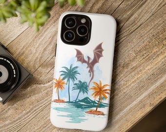 Summer Vibes Dragon Theme Phone Case, Tough Protective Cover for iPhone Samsung Google Pixel, Strong Shell, Hard Case, Durable Armor Case