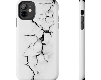 Tough Phone Case, White Phone Cover with Fake Crack Design, Unique Cellphone Protector, Tough Shell for iPhone, Samsung Galaxy