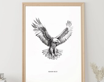 Jesaja 40:31 en een potloodschets van een adelaar | Afdrukbare ontwerpen
