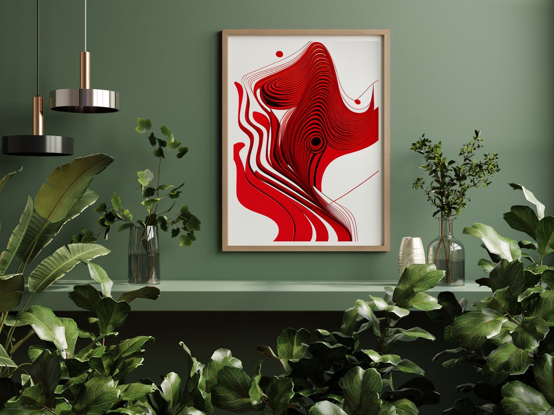 Abstract Art Print Red Modern Wall Art Digital Downloadable - Etsy