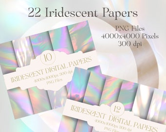 22 Iridescent Digital Papers, PNG Files, 300 dpi, 4000 x 4000 pixels