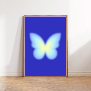 Arte de pared con estampado de mariposas, descarga digital divertida, arte de pared azul imprimible