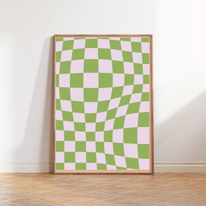 Checkered Green Print Wall Art Digital Download Printable Retro Wall Art Dorm Room Decor,  Bedroom Wall art Aesthetic Retro Poster
