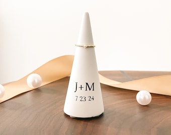 Personalized Concrete Ring Holder - Minimalist Jewelry Stand, Engagement Gift