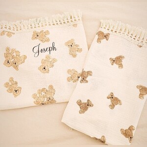 Customizable baby blanket, teddy bear, rainbow or ruffled in organic cotton gauze