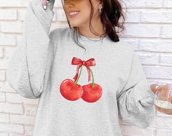 Cherry Coquette Sweatshirt, Coquette Clothing, Soft Girl Era, Aesthetic Sweatshirt, Ribbon Sweatshirt, Cherry Sweatshirt, Pink Bow, Cherries