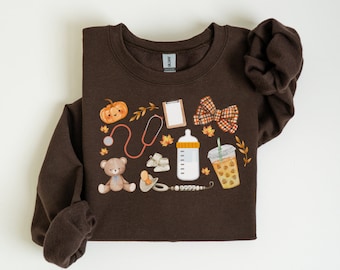 NICU Nurse Fall Sweatshirt Watercolor Neonatal ICU Nurse Crewneck Autumn Neonatal Intensive Care Unit Rn Pullover Thanksgiving NP Apparel