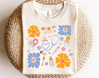 Boho NICU Nurse Shirt Labor And Delivery Nurse Tee Mother Baby Nurse Gift Floral Postpartum Nurse TShirt For Work Appreciation