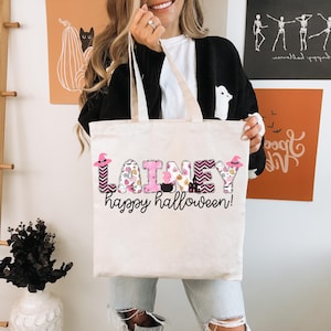 Trick or Treat Bag Custom Personalized Halloween Tote Bag Trick-or Treat Bag Kids Trick or Treat Bag Halloween Candy Bag Halloween Sack Girl