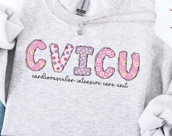 Moletom CVICU para enfermeira da unidade de terapia intensiva cardiovascular, gola redonda, presente para enfermeira cardíaca, presente de formatura para enfermeira CVICU