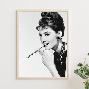 Audrey | Beautiful Black and White Vintage Photo Audrey Hepburn | Breakfast at Tiffany&#39;s | Digital Download | Retro Printable Wall Art