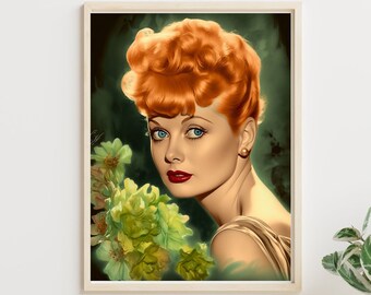 Lucy | Beautiful Portrait of Lucille Ball | I Love Lucy Vintage Digital Art | Classic Hollywood | Printable Art Ready for Framing Wall Decor