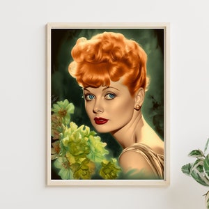 Lucy | Beautiful Portrait of Lucille Ball | I Love Lucy Vintage Digital Art | Classic Hollywood | Printable Art Ready for Framing Wall Decor