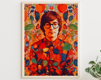 John | Vintage Portrait of John Lennon | The Beatles | Retro Singer Musician Digital Art | Boho Printable Art Ready for Framing Wall Decor