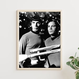 Mr. Spok & Captain Kirk  | Black and White Vintage TV Photo | Sci Fi Star Trek Photograph | Digital Download | Printable Retro Wall Art
