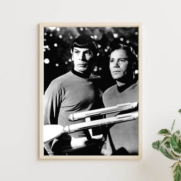 Mr. Spok & Captain Kirk  | Black and White Vintage TV Photo | Sci Fi Star Trek Photograph | Digital Download | Printable Retro Wall Art