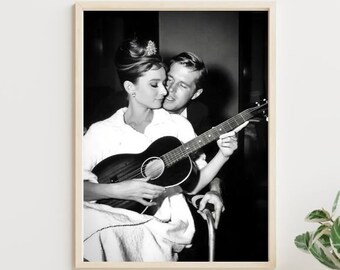 Audrey Hepburn and George Peppard | Black and White Vintage Photo | Breakfast at Tiffany's | Digital Download | Retro Printable Poster Wall