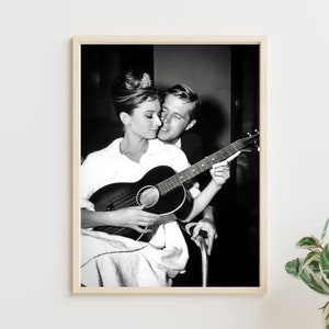 Audrey Hepburn and George Peppard | Black and White Vintage Photo | Breakfast at Tiffany&#39;s | Digital Download | Retro Printable Poster Wall