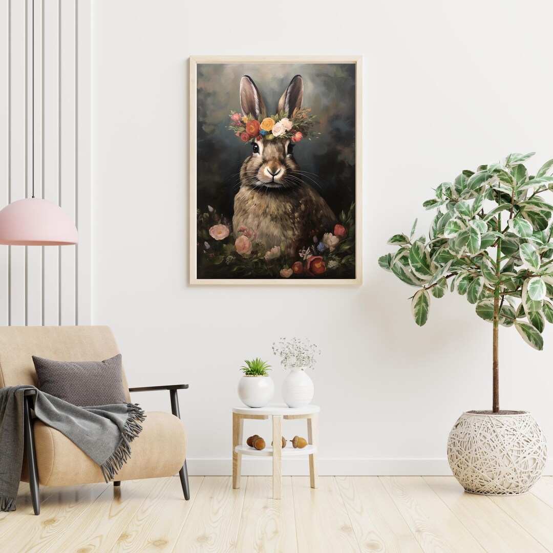 Floral Rabbit Print | Bunny Painting With Flowers | Digital Download ...