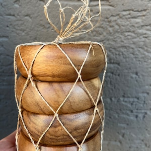 juego de 4 cuencos de madera, cuencos de madera de acacia, cuencos, cuencos tallados, cuenco de madera
