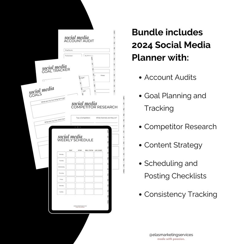 2024 Social Media Content Calendar Management Planner Bundle Etsy