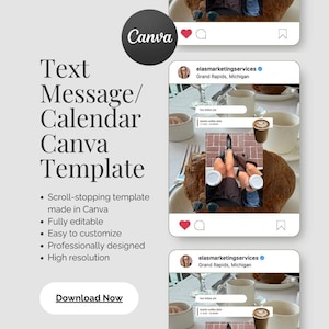 Plantilla de Canva para collage de mensajes de texto y calendarios. Diseño de publicaciones de Instagram de tendencia.
