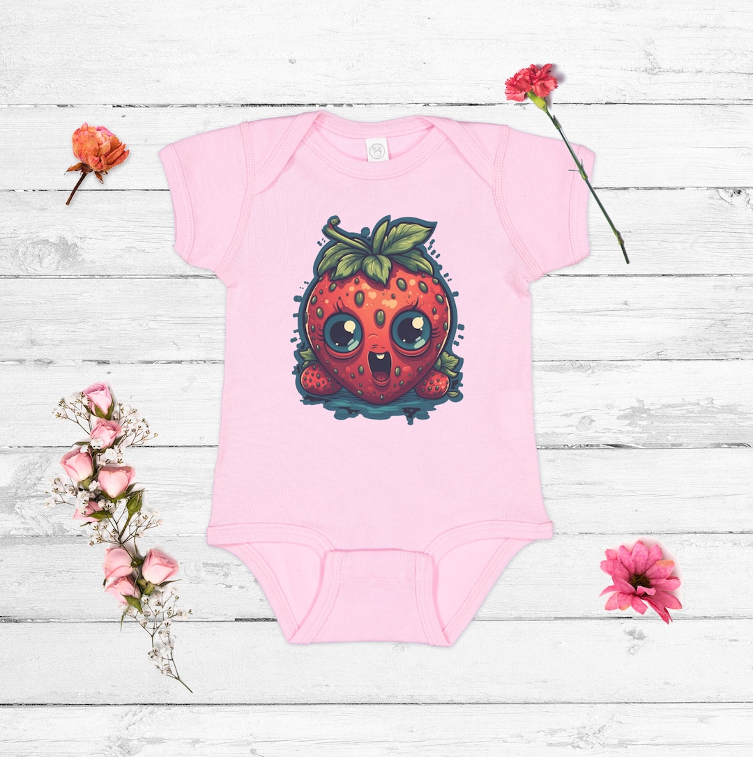 Strawberry Bodysuit, Colorful Infant Body Suit, Strawberry Kids Romper, Playful Strawberry