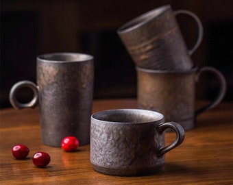 Tazas de cerámica rústicas hechas a mano / Taza de café de cerámica con esmalte oxidado / Utensilios de cocina / Hecho con amor <3