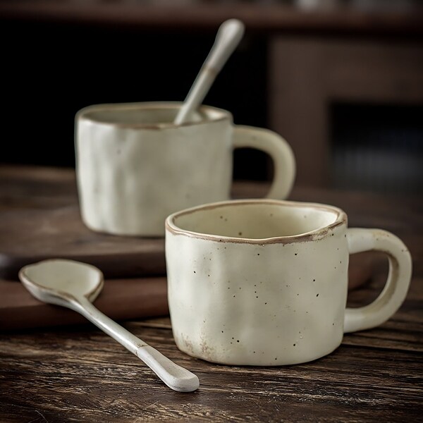 Handmade Ceramic Mug Large | Rustic Bone White Pottery Coffee Mug | Perfect Tea & Coffee Lover Gift | Caffeine Enthusiast