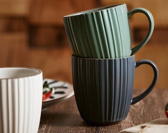 Beautiful Glaze Ceramic Mug Large | Three Different Colours Pottery Coffee Mug | Retro Breakfast Mug Drinkware Kitchen