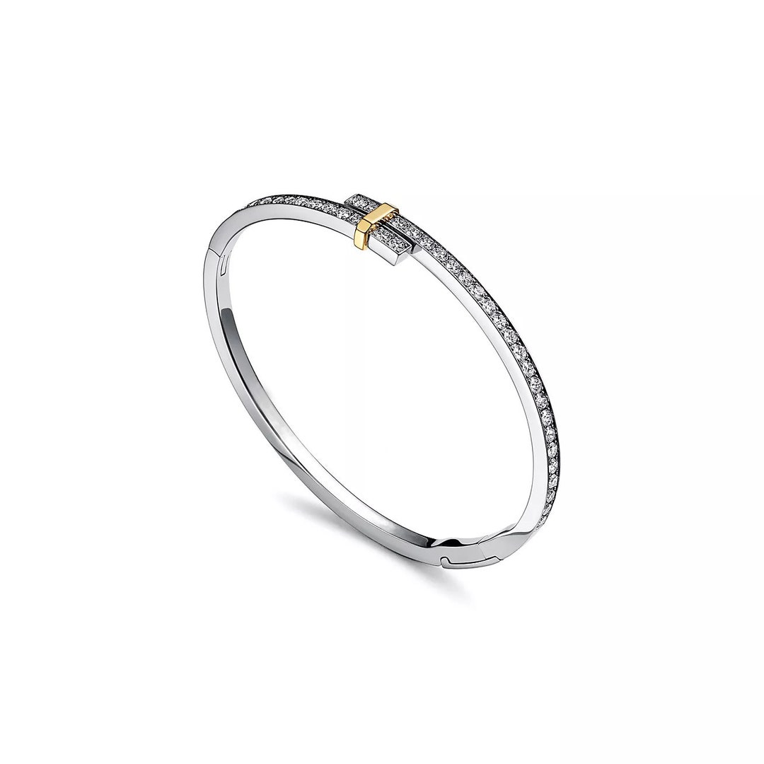 1.87 Ct Round Brilliant Diamond Bracelet, Hinged Bangle, 14kt Gold ...